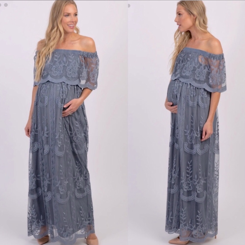 Pinkblush Blue Lace Overlay Offshoulder Dress